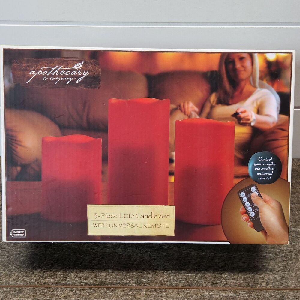 Apothecary & Company Three Piece LED Scented Candle Set Red Remote Control
